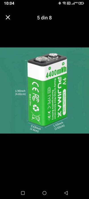 SET 8 acumulatori 9v și 4400 mAh + cabluri încărcare usb tip C