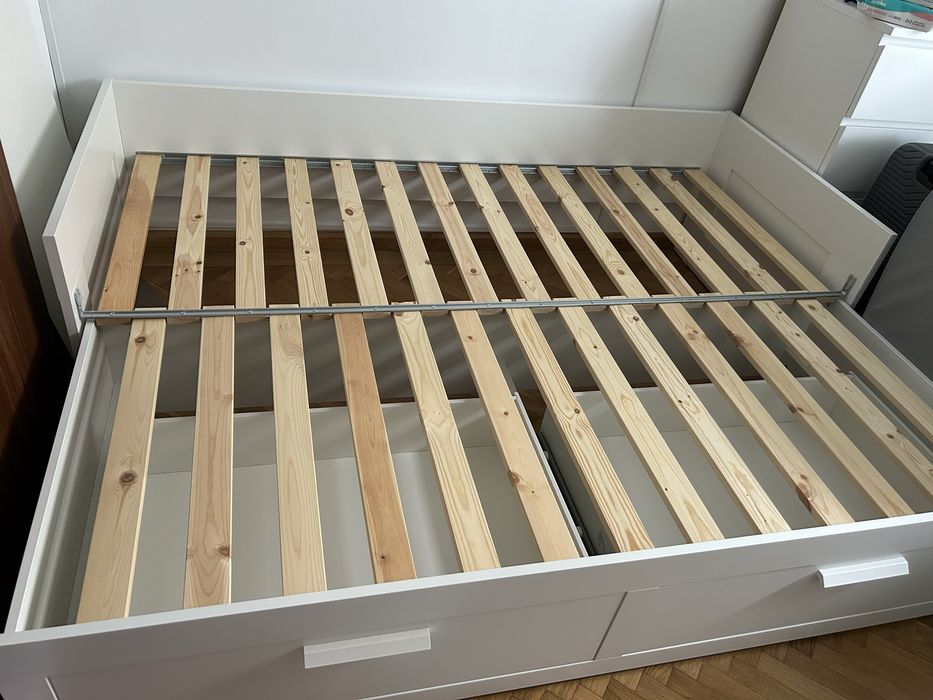 Pat Ikea Brimnes extensibil 2sertare 2saltele, alb, 80x200 cm