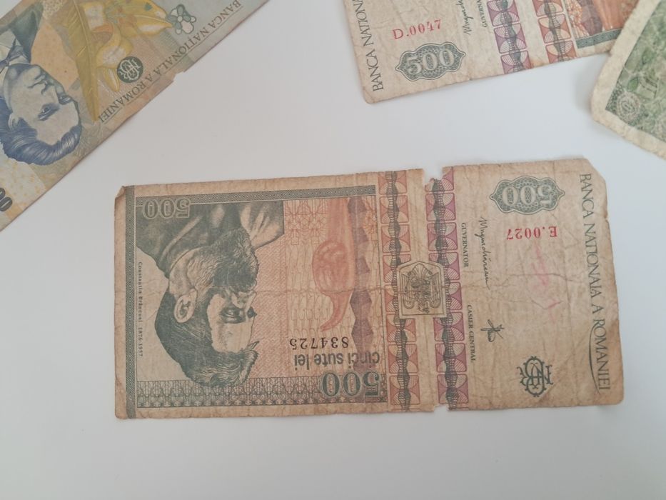 Lot 7 bancnote vechi românești (Perioada Socialistă RSR și anii '90)