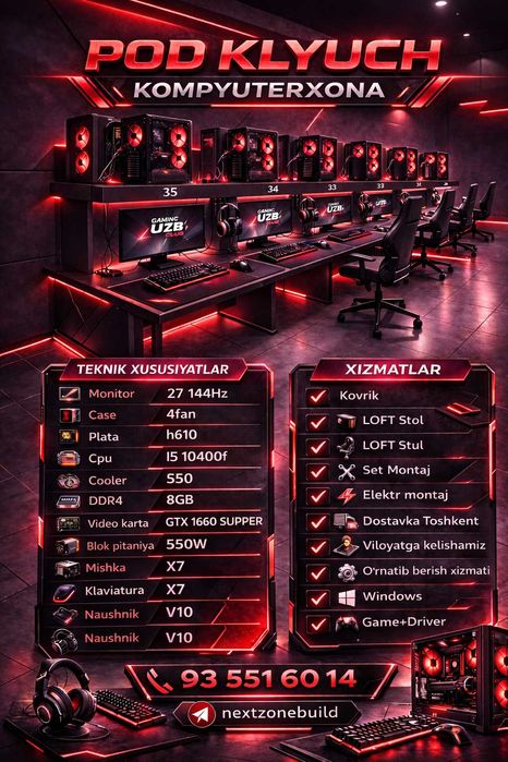 Komyuterxona  0 dan pod klyuch 1 yil garantiya