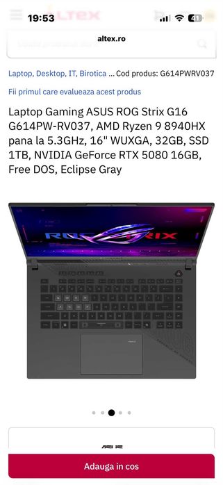 (Negociabil) Laptop Gaming ASUS ROG DE LA 16.499 LEI LA 13.499 LEI NOU SIGILAT