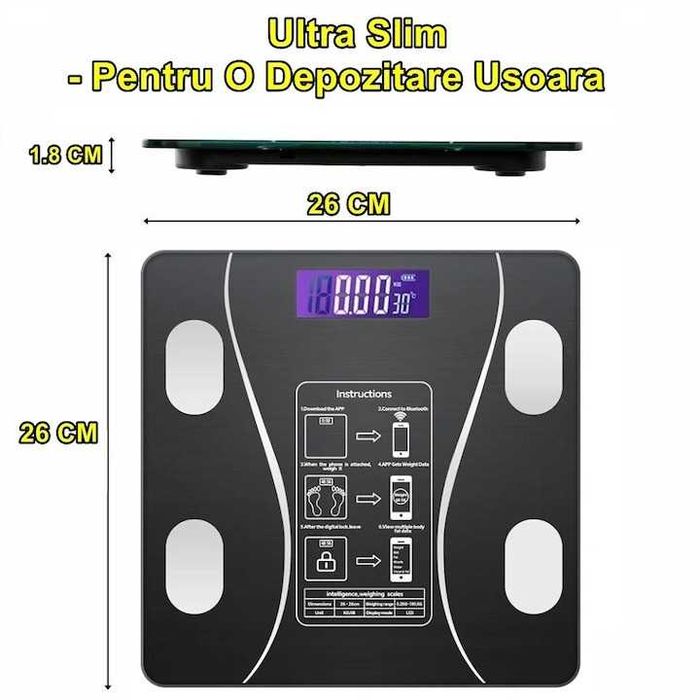 Cantar Electronic Inteligent Aplicatie Smart Ecran Iluminat Termometru