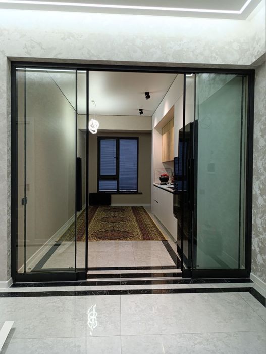 Лофт раздвижные двери 10 мм калёние стекло