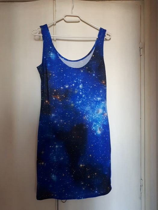 Rochie Mulata Albastra Imprimeu Galaxii Stele Spatiu masura S-M