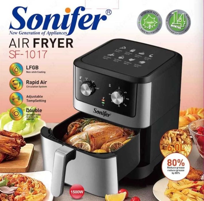 Новая Аерофритюрница 6 литр Аерогриль Sonifer SF-1017 Air Fryer!