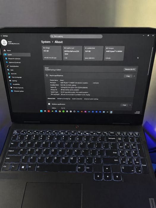 Laptop Lenovo LOQ Gaming (Cu Garantie) Ryzen 6600, Rtx 3050