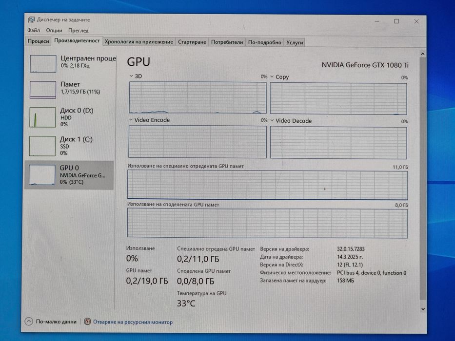Геймърски Компютър/R5 3600/16GB DDR4/256GB M.2/2TB/GTX 1080 TI 11GB