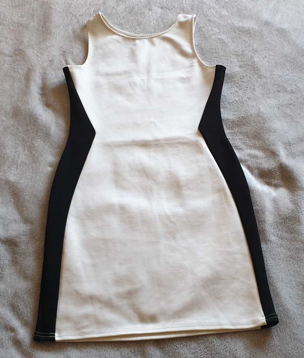 rochie mini alb cu negru cu insertii sclipitoare usor, S/M, elastica