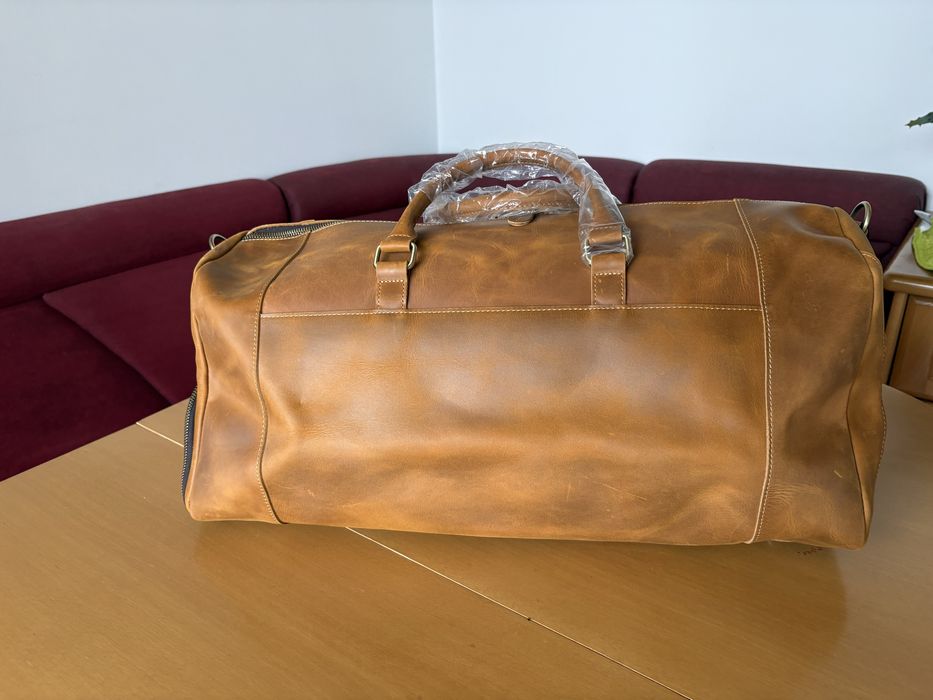 Кожен сак / пътна чанта от конска естествена кожа – светло кафяво