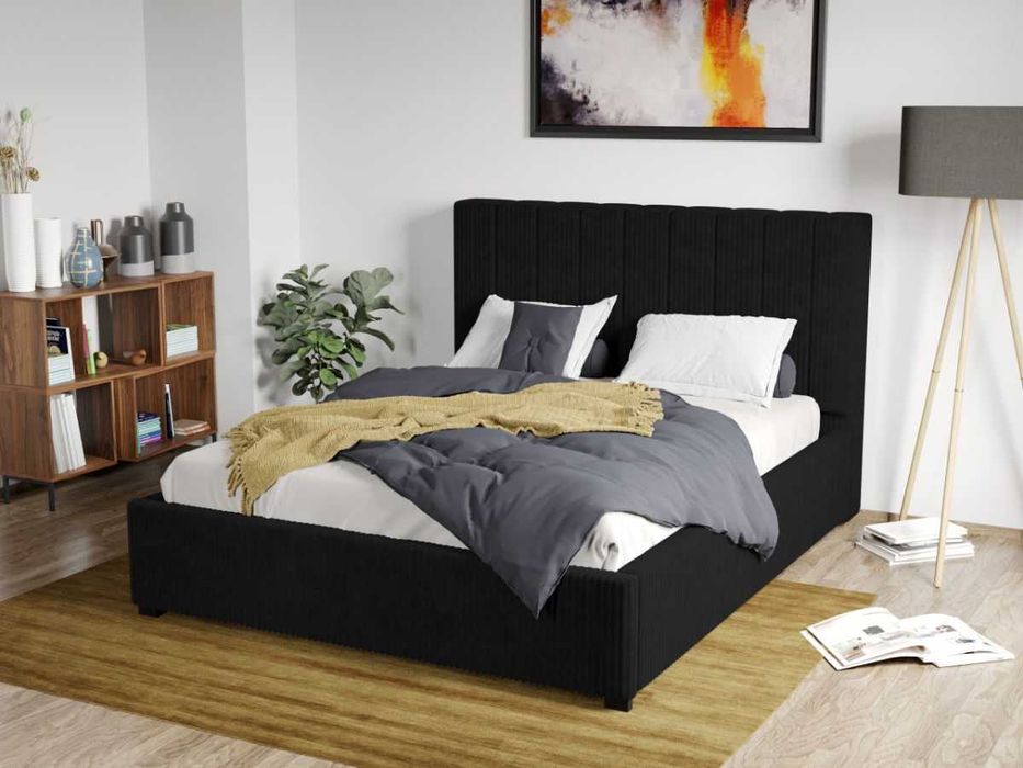 Pat Tapitat Adam Negru Poso 135 cu lada depozitare 140/160/180x200