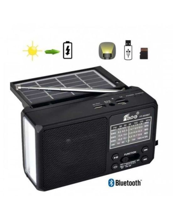 Блутут радио FP-9007BT-S, соларен панел, лампа, USBTF MP3, Powerbank