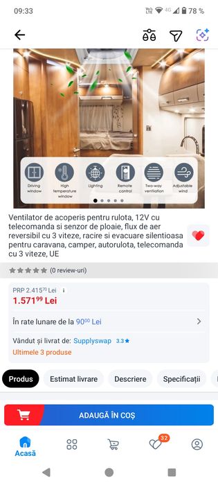 ,Ventilator de acoperis pentru Rulota sau microbuze , 3 viteze,