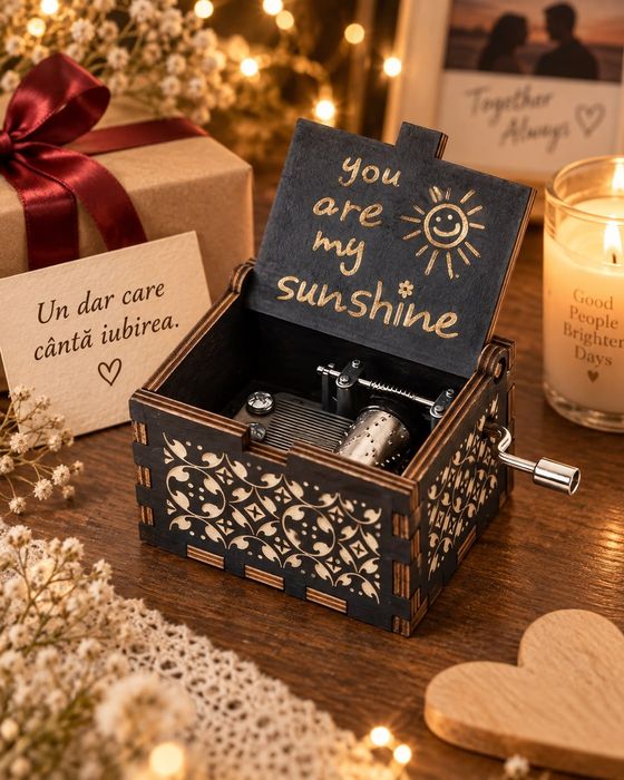 Cutiuță Muzicală „You Are My Sunshine” cu Manivelă – Cadou de Colecție 14+