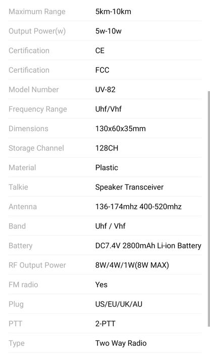 Set walkie-talkie Baofeng UV-82 PLUS 10km