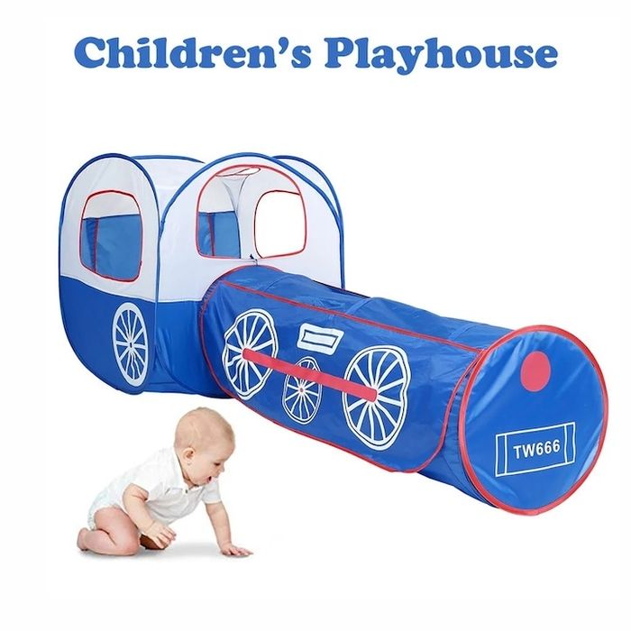 Комплект детска палатка, палатка и тунел, син, 80x80x80см, 46x150см

И