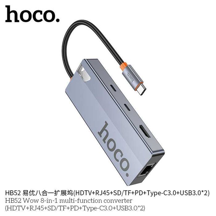 Hoco HB52 WOW Hub 8-in-1 5Gbps/PD-100W 4K-60Hz/RJ45/Docking Station