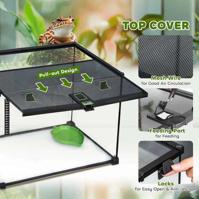 PawHut Стъклен терариум за влечуги с термометър