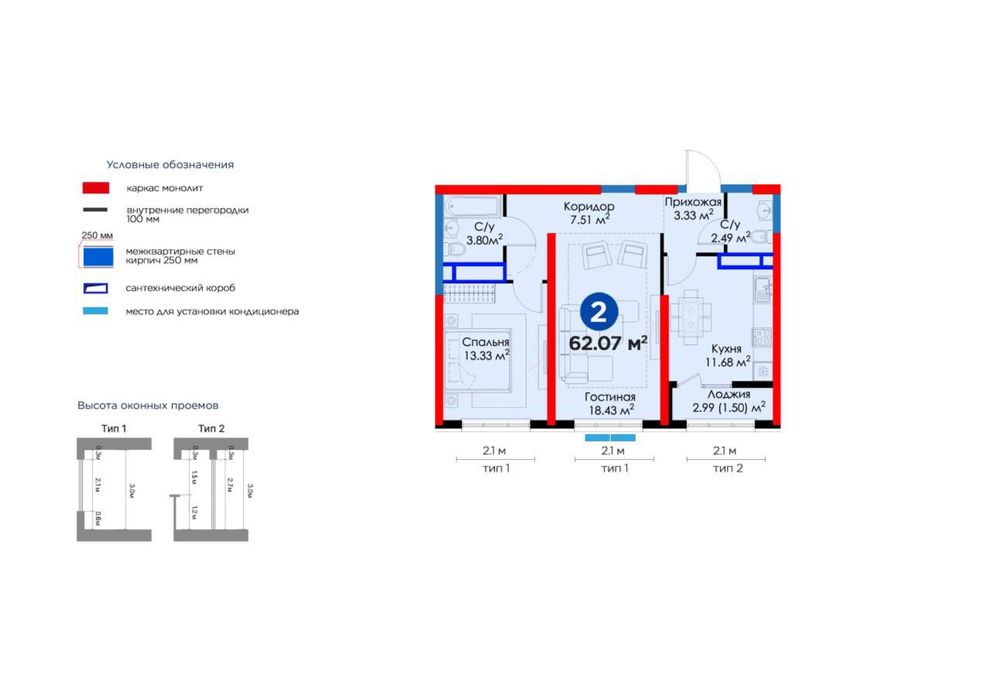 ПРОДАЁТСЯ КВАРТИРА / 2 ком / улучшенная черновая отделка