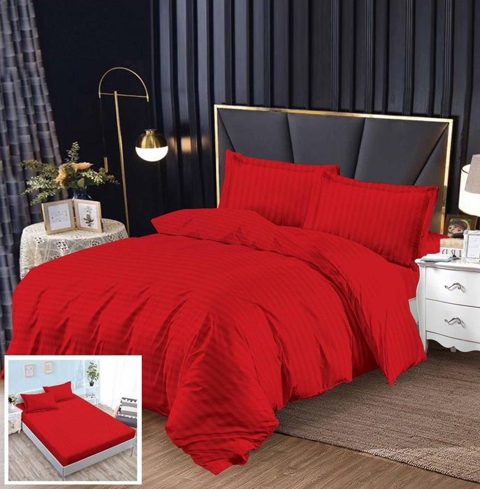 Lenjerie Damasc Ginger Dx001, Damasc, 4 Piese, Cu Elastic, Rosu