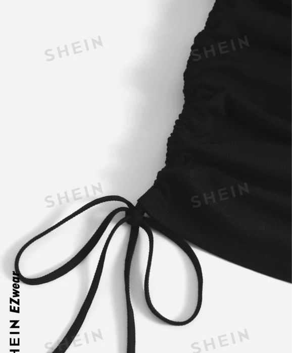 Rochie neagra dama material elastic cu șnur pe laterale