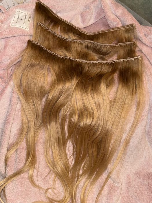 Естествена руска коса – 100 гр, weft, капси / пришиване, около 60 см