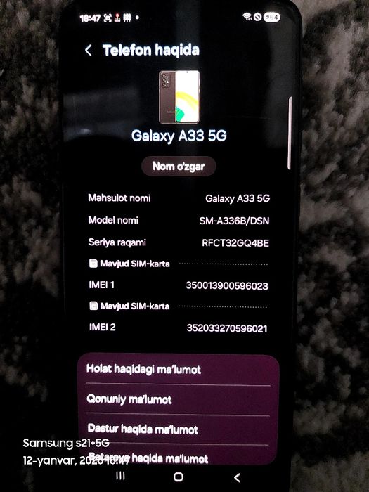 A33 5g 128gb kafolati bn