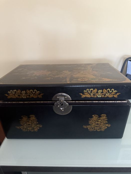 Сундучок стиль chinoiserie, винтажный деревянная, обшита тонкой кожей