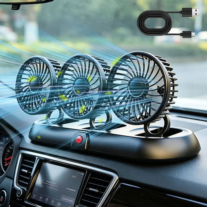 Ventilator Auto Triplu USB 5V cu 3 Trepte de Viteză și Rotire 360 grade