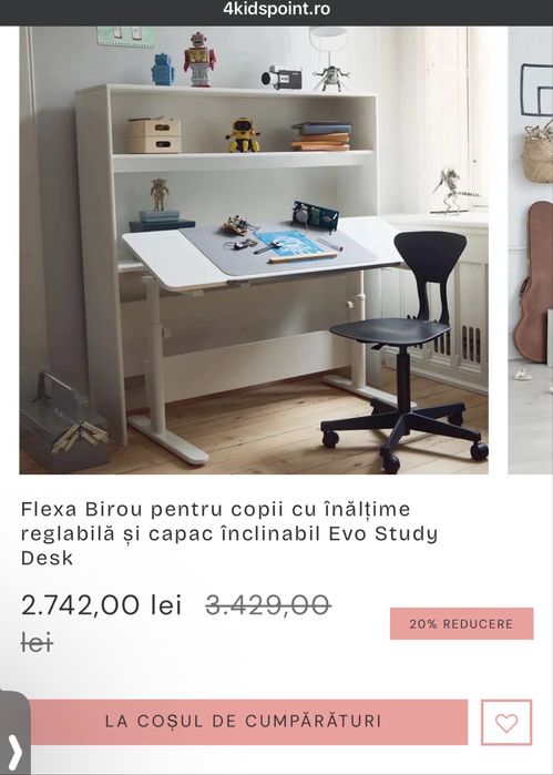 FLEXA Birou Reglabil Copii cu Scaun Ergonomic