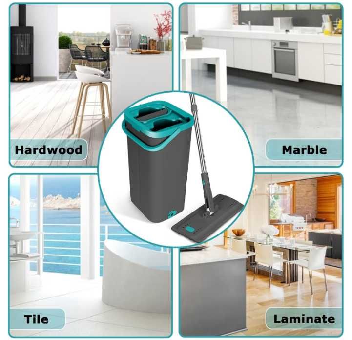 Set Mop + Găleată Masthome, Microfibră, Rotire 360°, Verde/Negru
