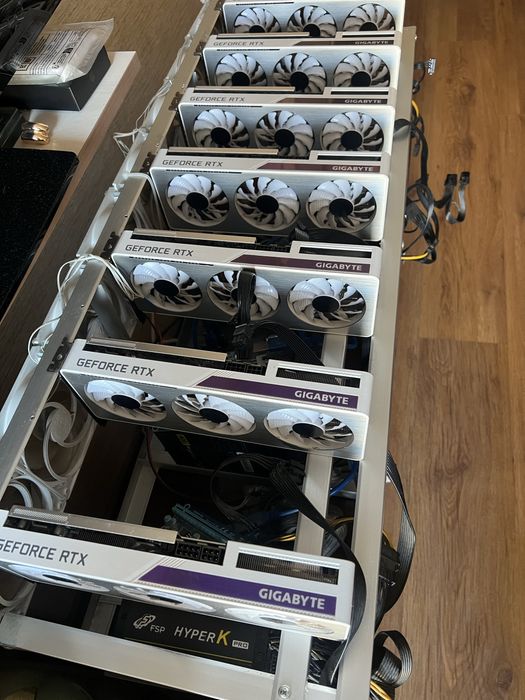Майнинг риг 7x Gigabyte RTX 3060ti Vision OC 8GB – цял или на части (копачка)