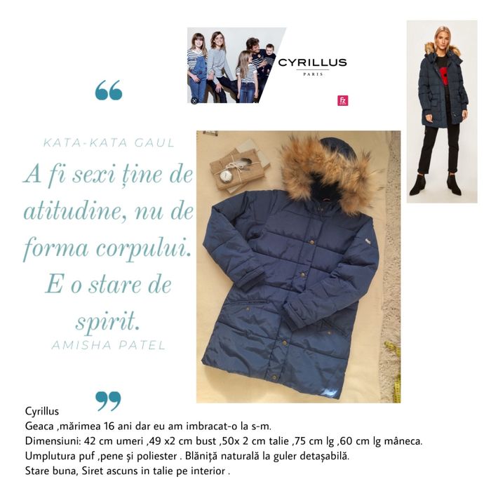 Geaca puf/ geaca groasa / blana naturală / xs/s