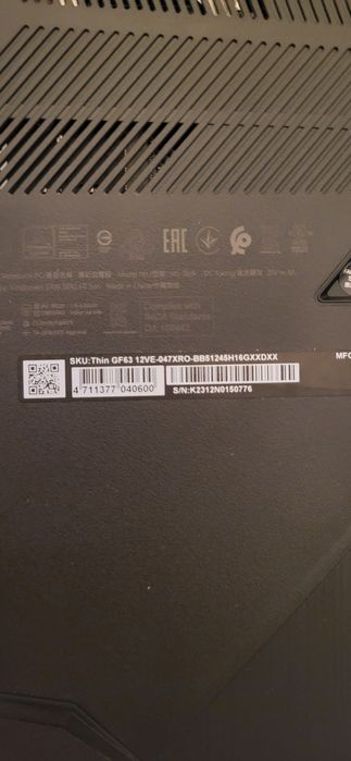 MSI GF63 RTX 4050 / i5 12th / 16GB / 1TB SSD – ca nou