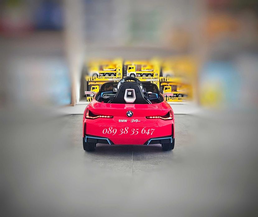 ТОП ЦЕНА!НОВО!Акумулаторна кола BMW I4 с 12V,кожена седалка,EVA гуми