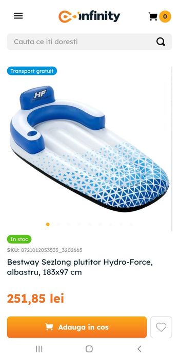 Sezlong plutitor Hydro-Force, albastru, 183x97 cm