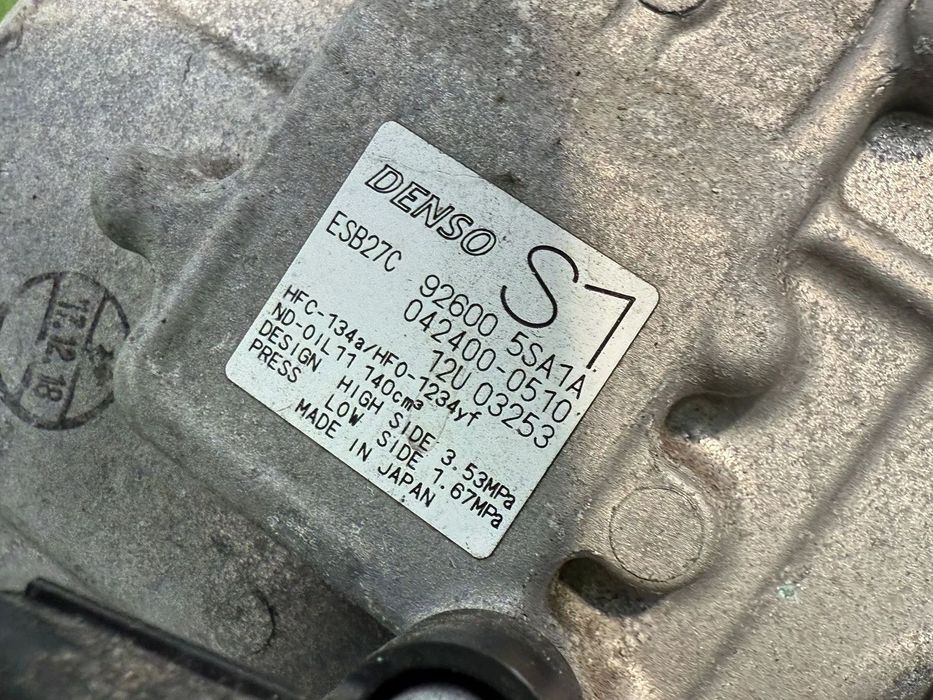 COMPRESOR AC NISSAN LEAF EM57 ELECTRIC MOTOR F/EV HATCHBACK 2016 COD OEM 92600-5SA1A 042400-0510 2012-2016