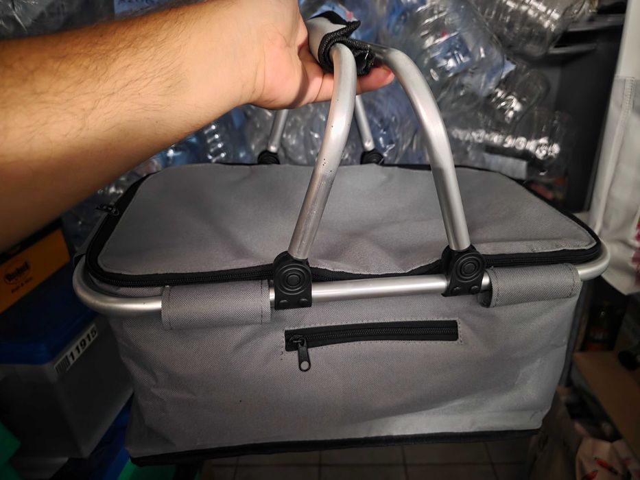 Coș de cumpărături / picnic pliabil cu cadru din aluminiu, nou, nefolosit