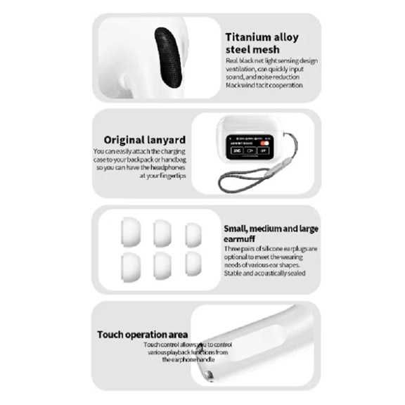 Безжични блутут слушалки, pods TWS, спортни, микрофон, ANC, ENC, бели