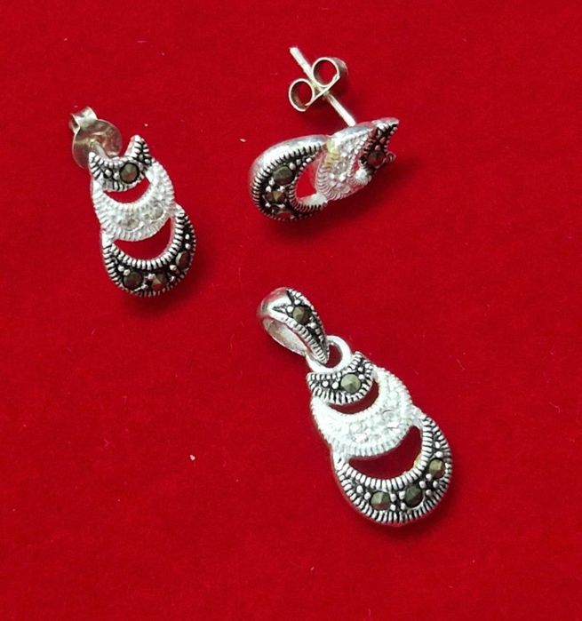 AG184,set argint 925,nou/marcat, zirconiu si marcasite, ideal cadou