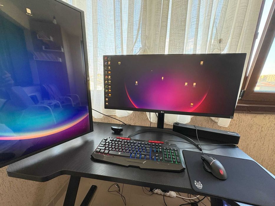 Set complet gaming + productivitate – PC RTX 3060 + 2 monitoare + birou+ scaun+ camera LED FULL HD+ lampa led birou (setup complet)