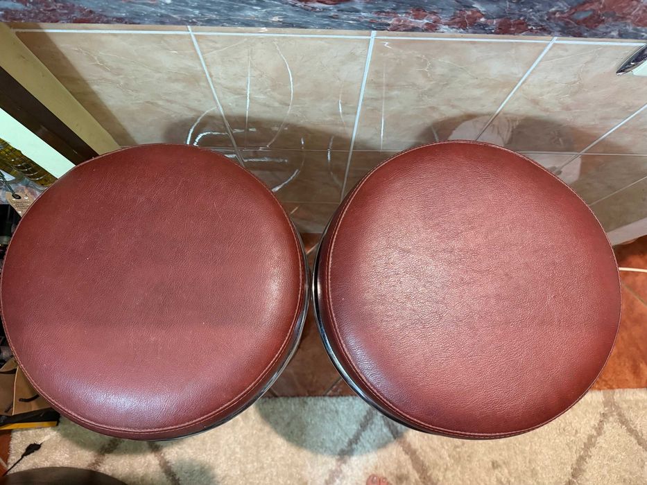 Set doua scaune de bar Zeta din otel inoxidabil si piele ecologica maro
