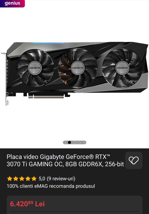 Vand /schimb Gigabyte RTX 3070TI OC, 3 ventilatoare