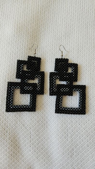 Серьги из бисера черные КВАДРАТЫ от ABJ Ручная работа! Handmade