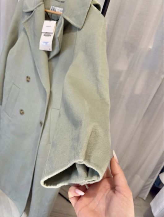 Palton de primăvară de lana turquoise pal double breasted Zara mas XS