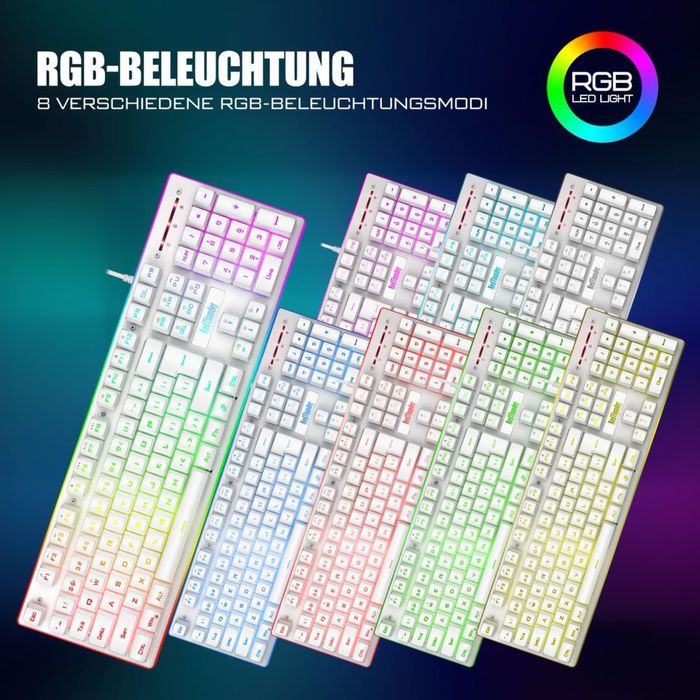 Set Tastatură și Mouse Gaming RedThunder K10 Iluminare RGB Ergonomică – Alb