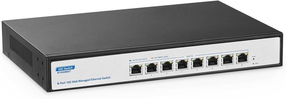Switch retea 10G YuLinca M10G080GT RJ45 8 port gestionat,negociere automată Ethernet 10G/5G/2.5G/1000M,lățime bandă 160Gbps,suport LACP/QOS/VLAN/IGMP