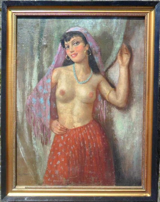 *DANSATOARE NUD* Tablou f vechi, ulei/panza, sem ifj CZENE BELA