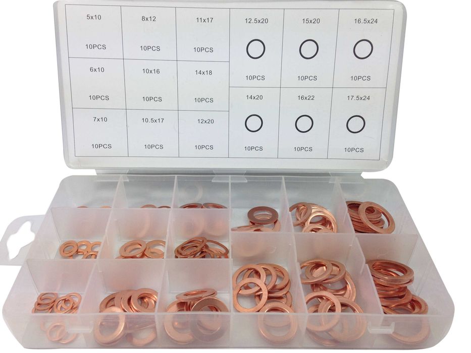 Комплект Медни Уплътнителни Пръстени Дифтунги Шайби 150 броя Нови