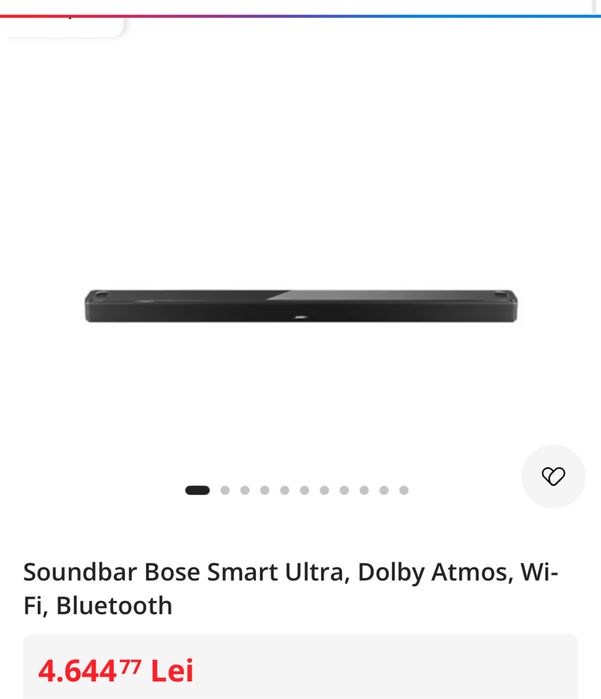 Soundbar Bose Smart Ultra, Dolby Atmos, Wi-Fi, sigilate, transport inclus