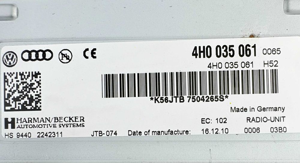 Радио Модул Ауди А8 (10-11г) Radio Modul Harman / Becker AUDI A8 S8 D4